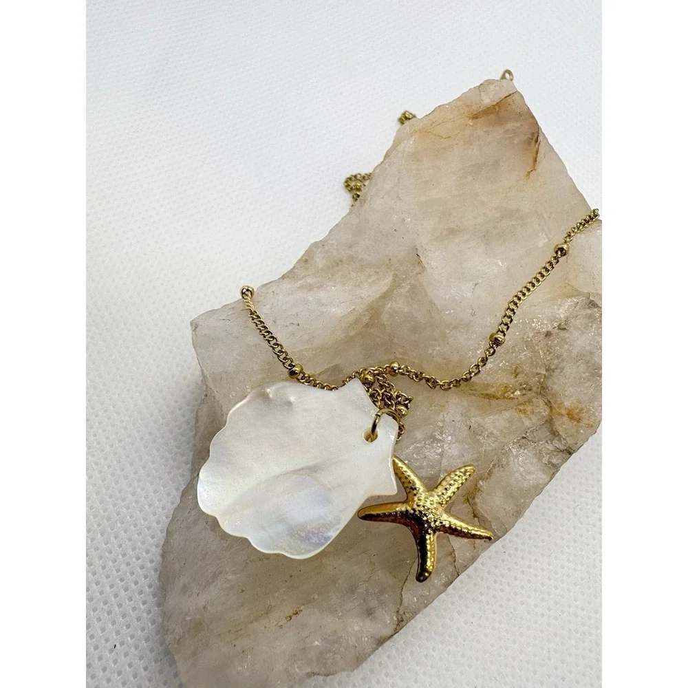 Stainless Steel Starfish Shell Necklace‎ Gold Tone 16–17.5